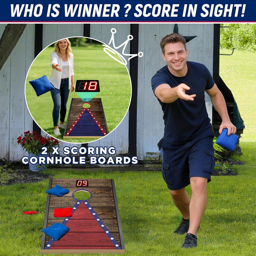 Electronic Cornhole Board Set 3x2 4x2ft Automatic Scoring Corn Hole Game for Adults & Kids - Tailgate Size Infrared