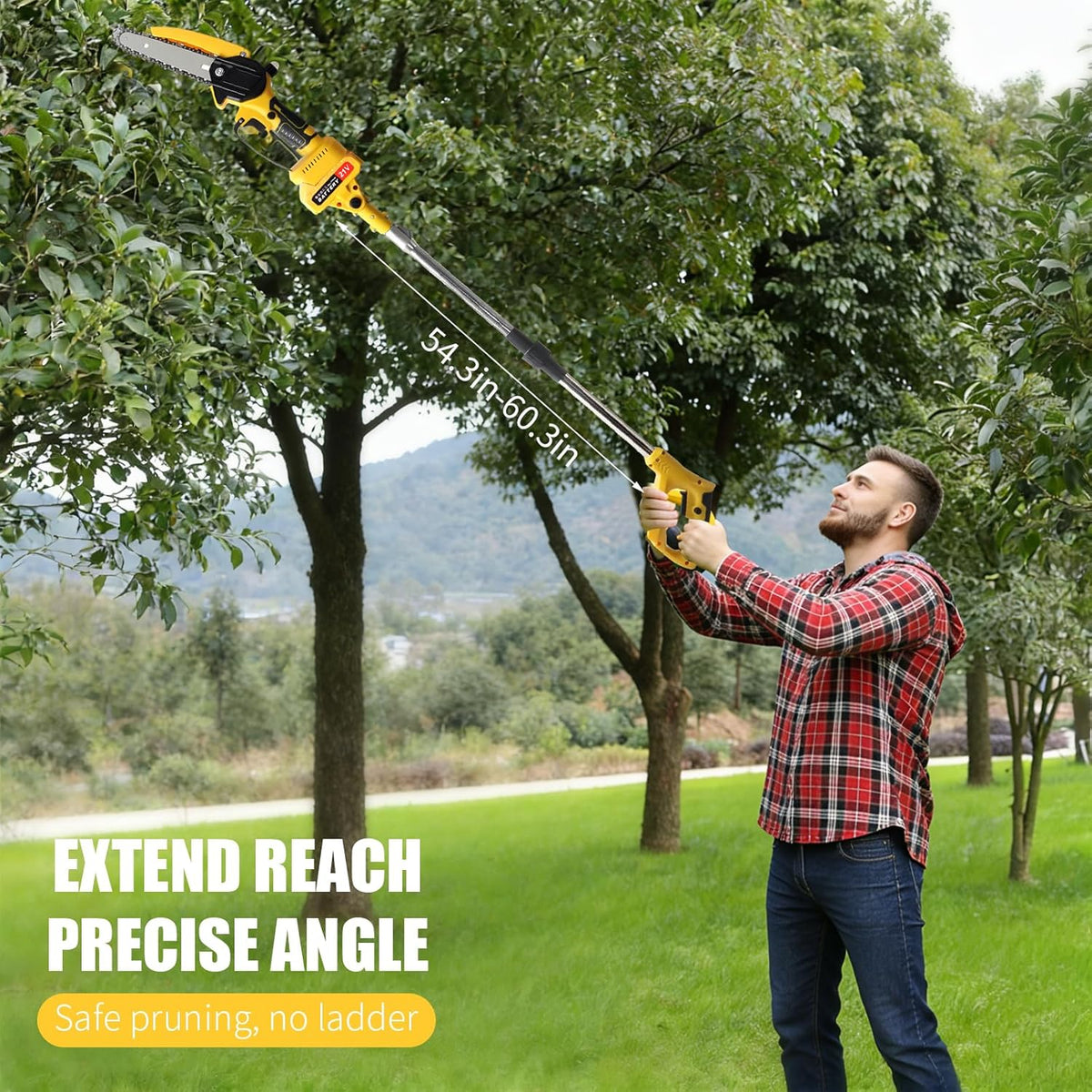 Cordless Pole Saw Electric Tree Trimmer, 2-in-1 Polesaw & Mini Chainsaw with Extension, Includes 2x21V Batteries &