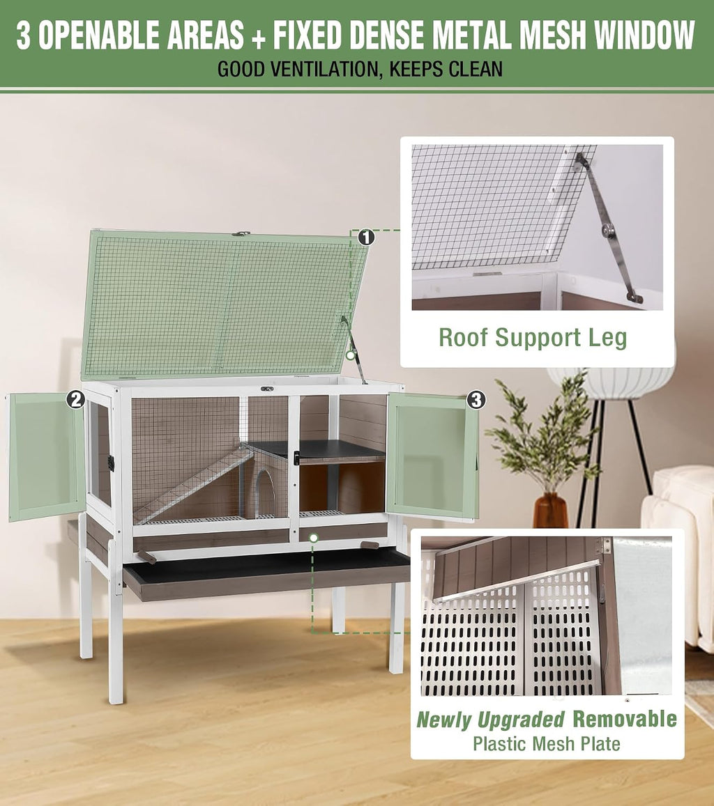 Guinea Pig Cage Indoor with Chew-Proof Edges, Clean Deep Tray | Rabbit cage with leakproof PVC layer, detachable