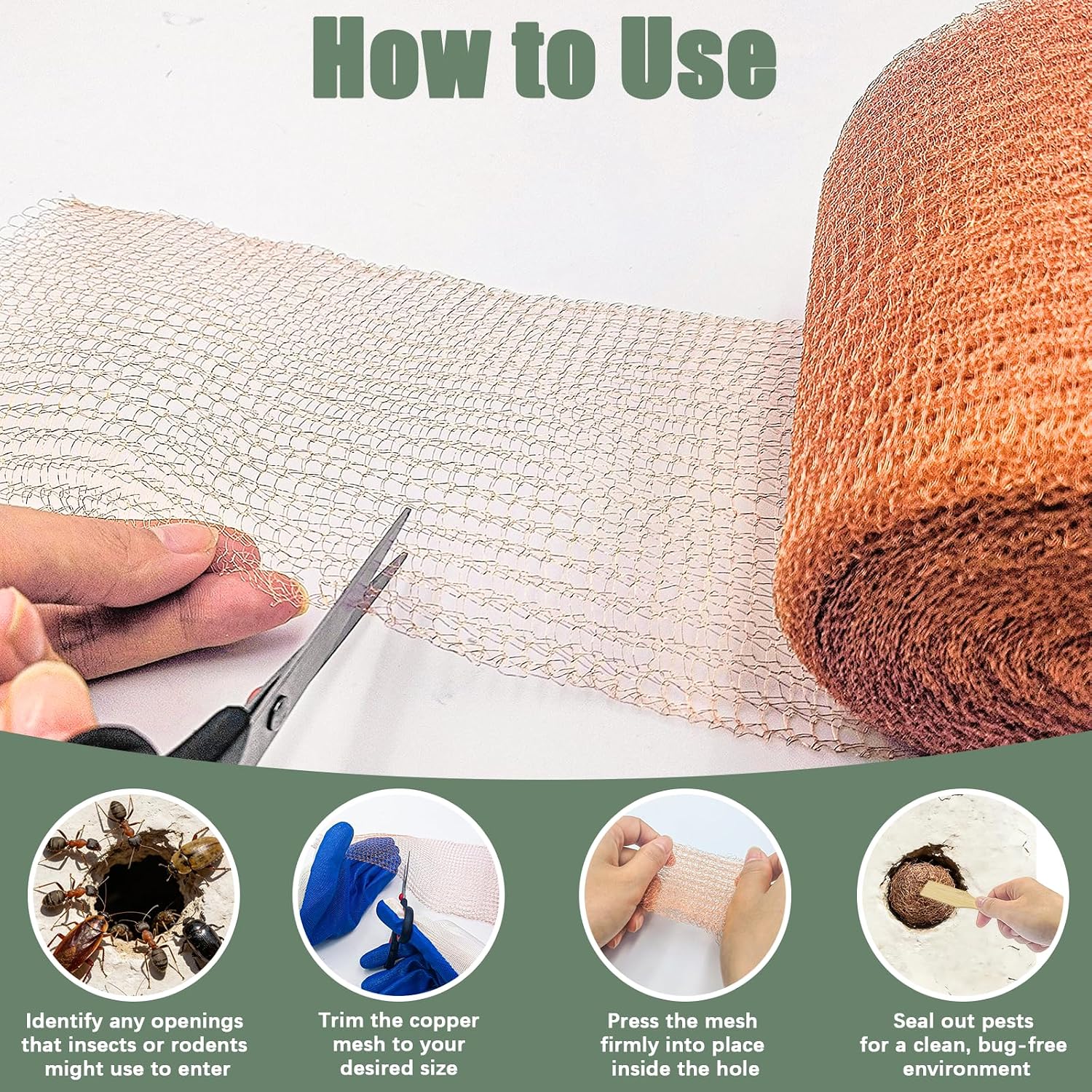 Copper Mesh Rodent Control, 5" x 100 ft Rustproof Copper Mesh Roll 100% Premium Copper Wool for Sealing Holes, Blocks
