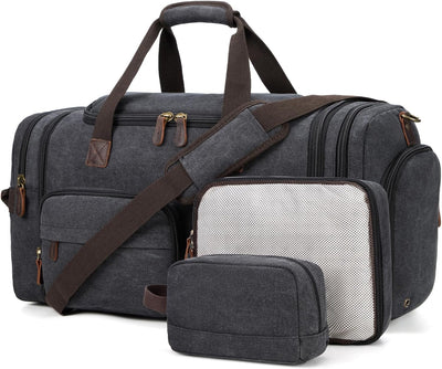 Mens Duffle Bag for Travel 60L Expandable Canvas Weekender Overnight Travel Duffel Bag with Shoe Compartment Carry-On