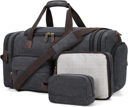 Mens Duffle Bag for Travel 60L Expandable Canvas Weekender Overnight Travel Duffel Bag with Shoe Compartment Carry-On