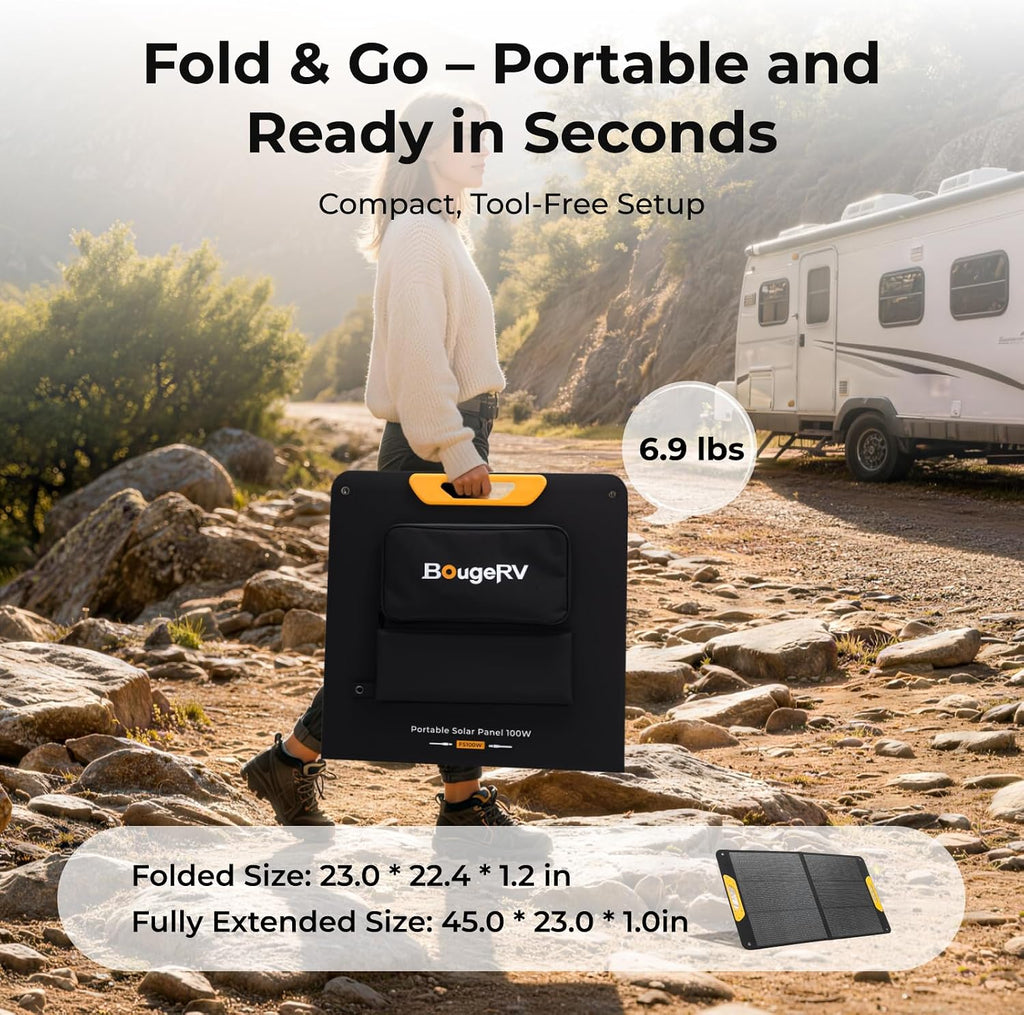 100W Portable Solar Panel, N-Type Foldable Solar Charger Fiberglass | 100W Solar Panel, Fiberglass Layer, Foldable