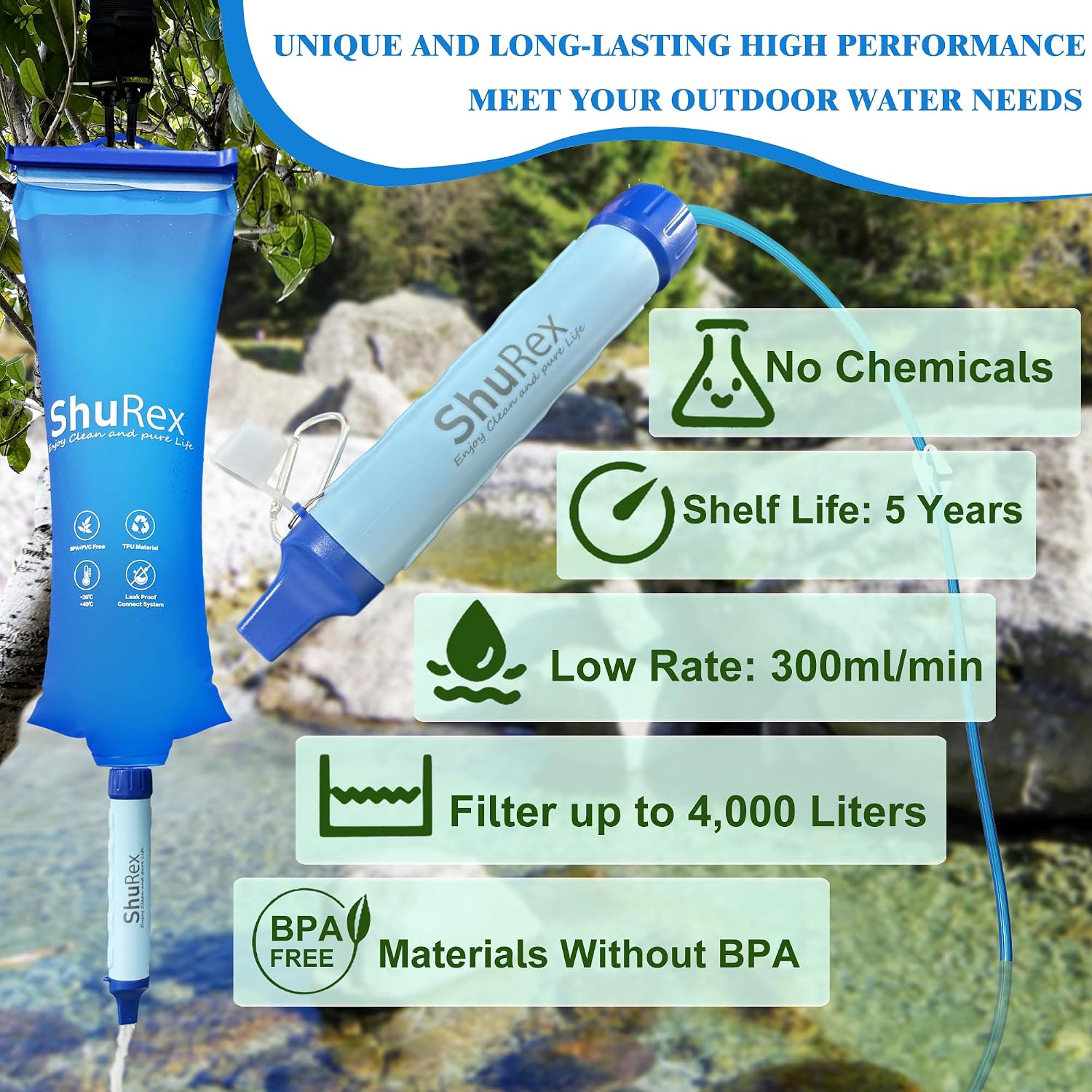 3L Gravity Fed Water Filtration System with Adjustable Tree Strap | Gravity Bag with Filter Straw, Water Purifier