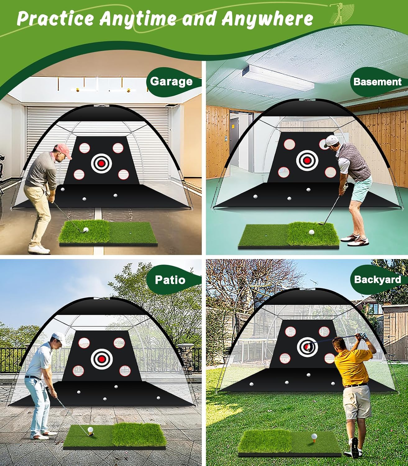 Golf Net: 10x7ft Golf Practice Net for Backyard Chipping Driving with Dual-Turf Golf Hitting Mat, All-in-1 Outdoor