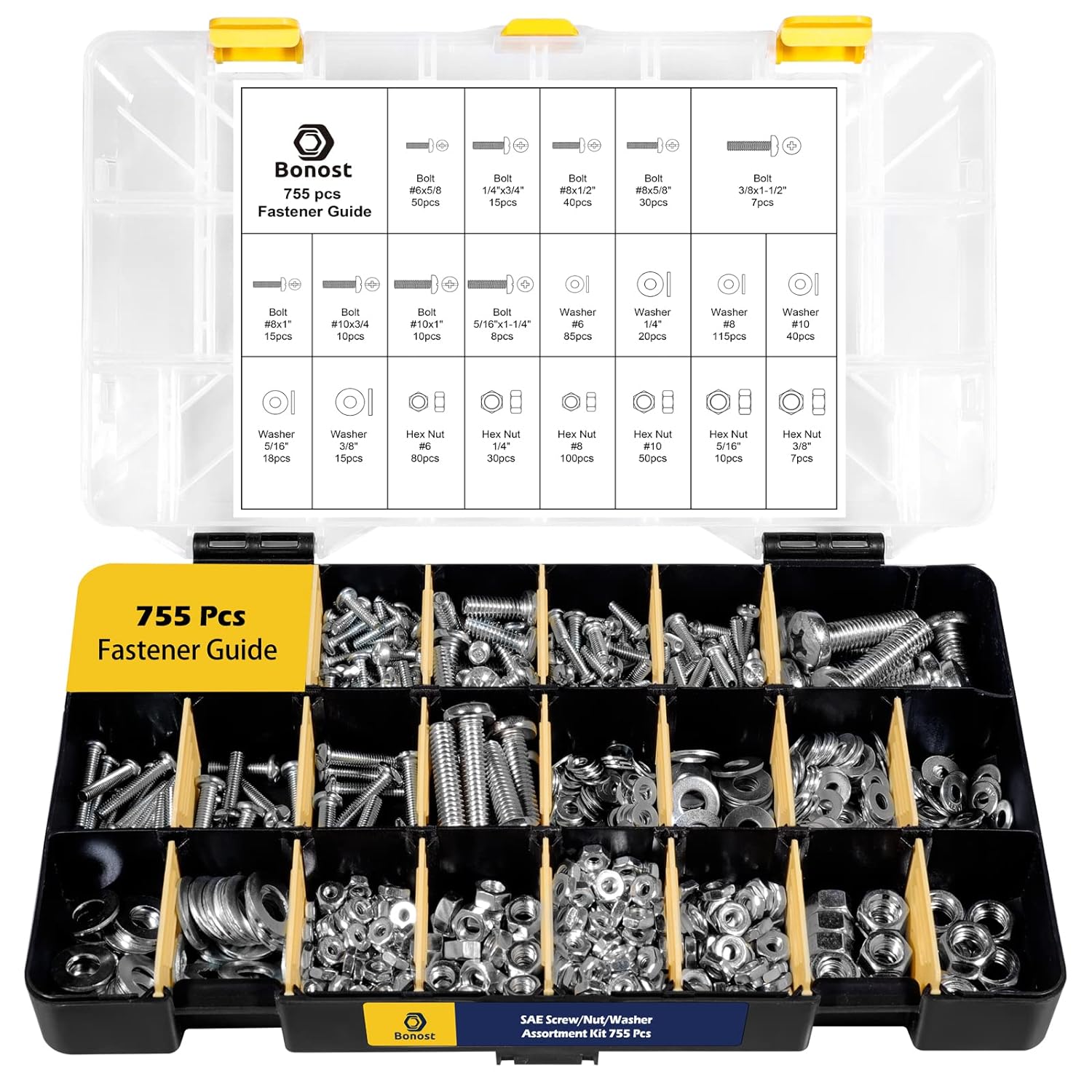 2300 Pieces Hardware Assortment Kit - Metric & SAE Machine Screw Assortment Kit with Assorted Nuts, Bolts, and