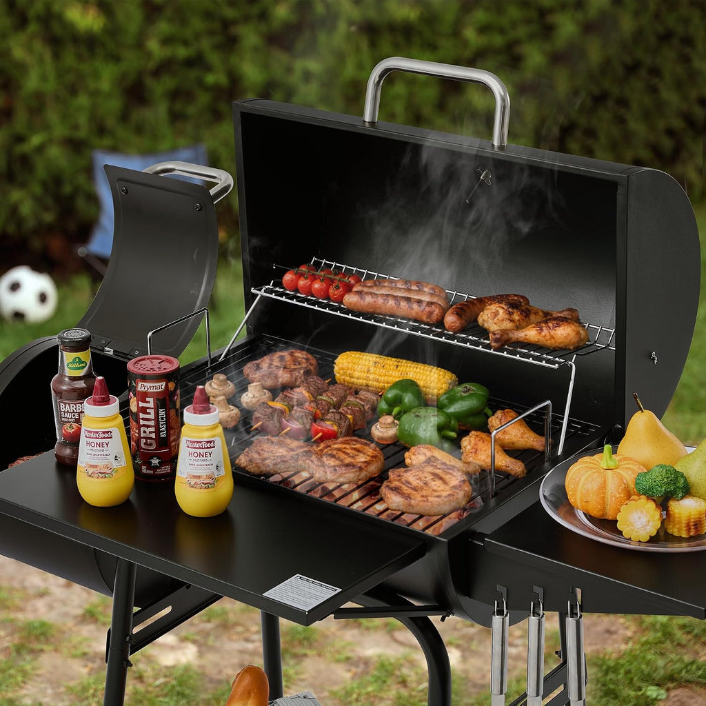 CC1624S Barrel Charcoal Grill with Offset Smoker Black