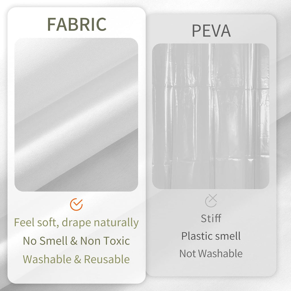 72x78 Long Waterproof Fabric Shower Curtain or Liner White | 2 Magnets, Soft Cloth & Hotel Quality, Machine Washable