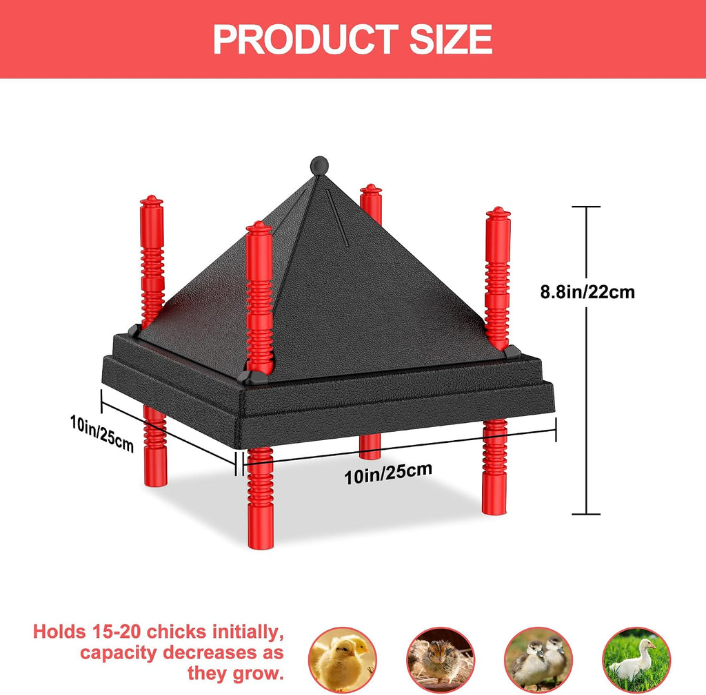 Chick Brooder Heating Plate with Anti Stand Cone, 10"x10" Fixed Temp Black