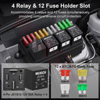 12V 12 Way Pre-Wired Fuse Relay Box Kit with 4 x 80A 4-Pin Relays