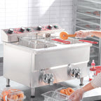 Commercial Fryer Stainless Steel Electric Deep Fryer with Oil Filtration and Timer 24L Large Capacity Dual Tank Fryer