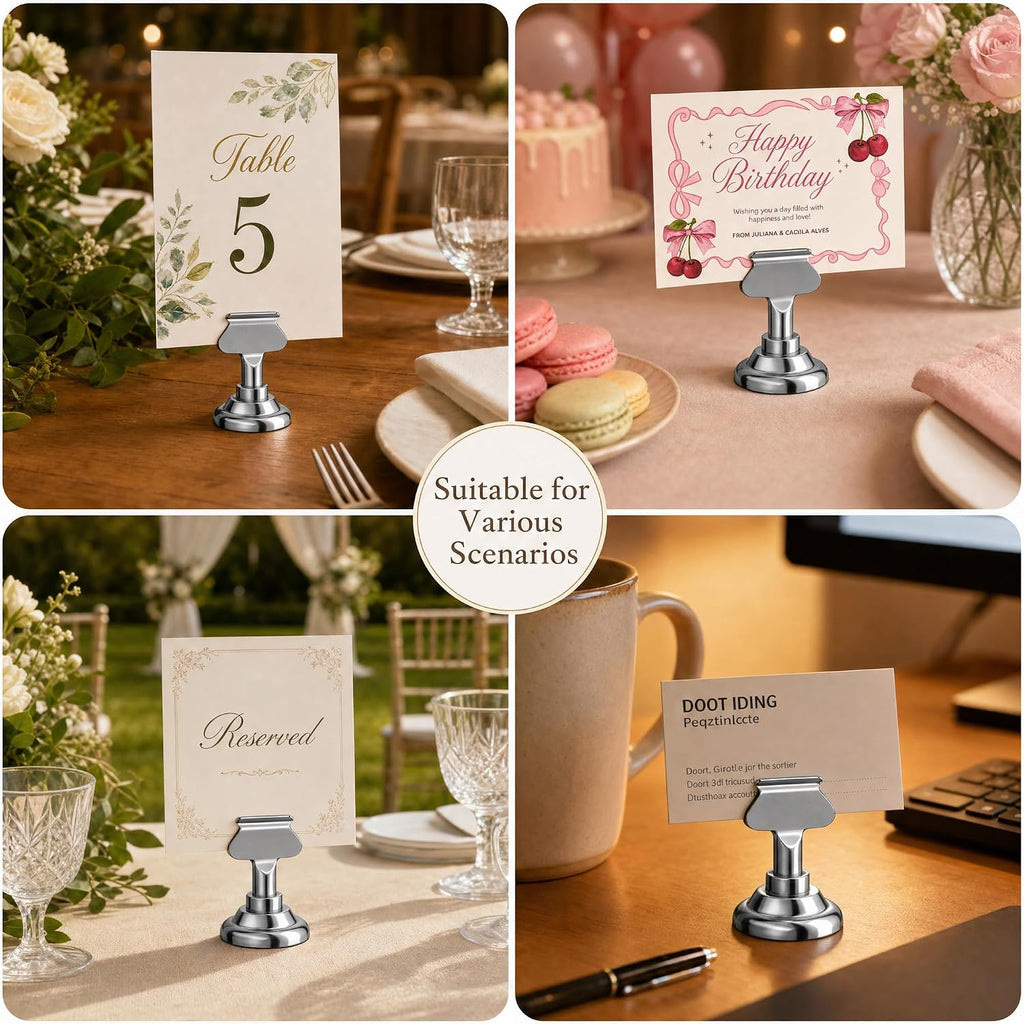 16 PK Place Card Holders 1.7 inches Table Card Holder Steel Card Holders for Weddings,Birthdays,Photos, Memo Notes