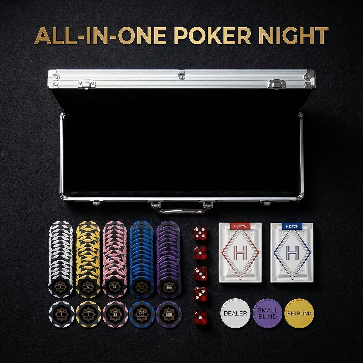 300-Piece Clay Poker Chip Set with Numbered 14g Chips Case | Complete poker chip set for 2 to 8 players with cards