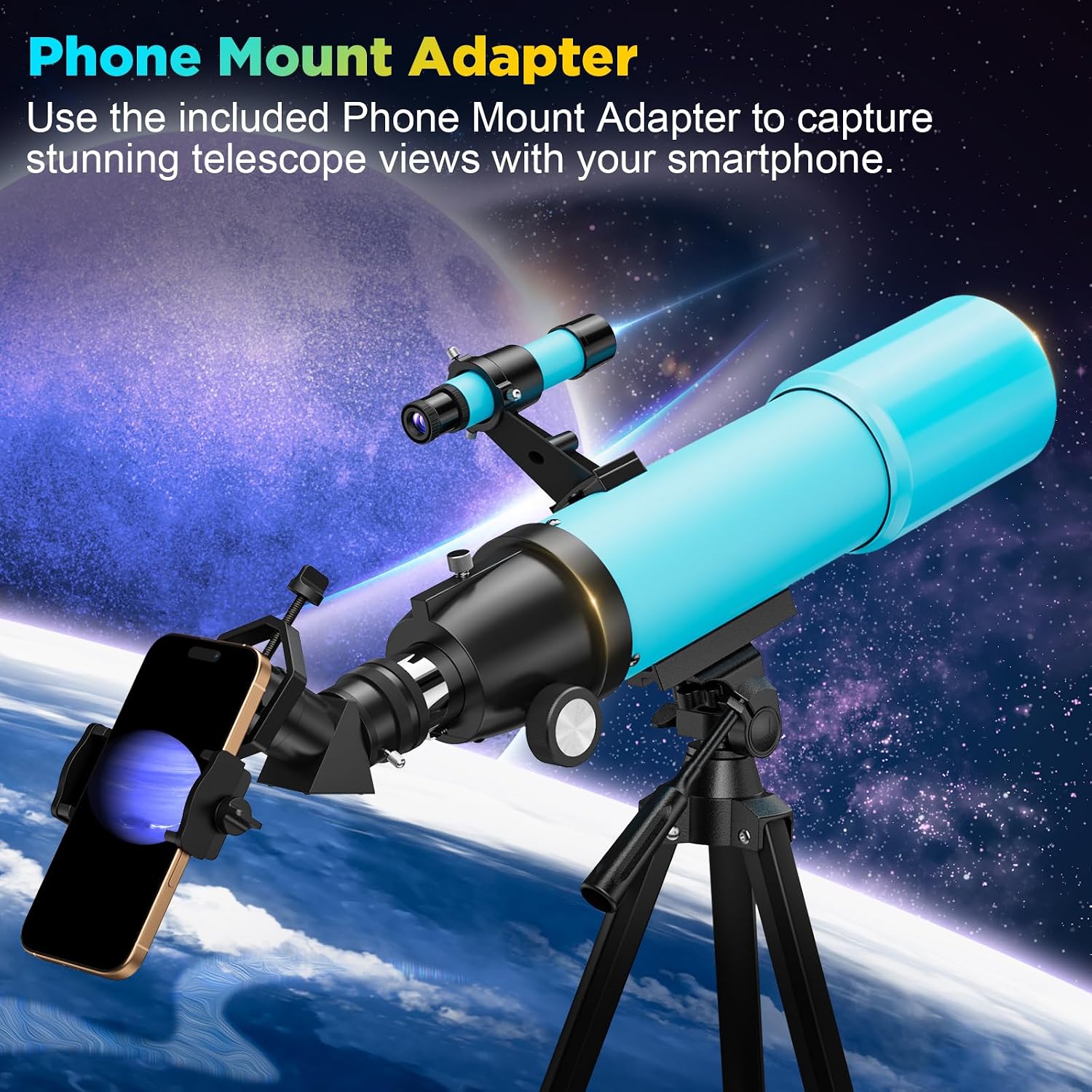 80mm Portable Telescope for Adults & Kids: 150X Scope with 133cm Tripod | 133cm Tripod, Smartphone Adapter, Carrying