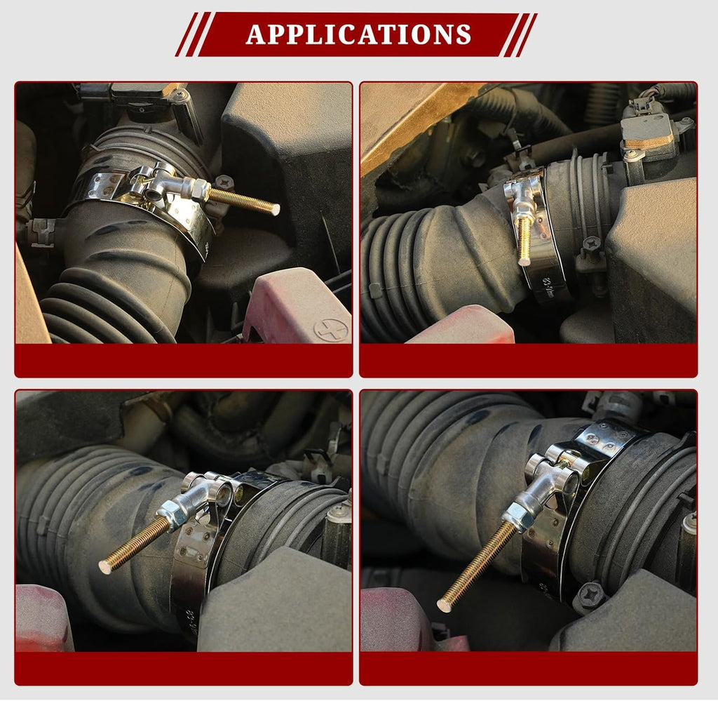 14Pcs T-Bolt Radiator Hose Clamp Set, Stainless Steel, 1" to 3" | 304 Stainless Steel, Nylon Locknut, Leak-Proof