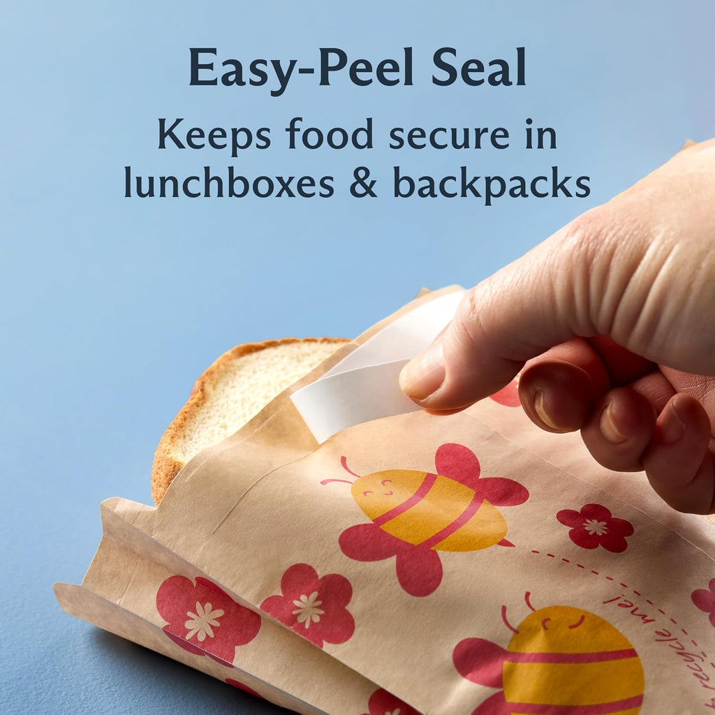Recyclable Sealable Paper Sandwich Bags for Kids, 50 ct, Bee