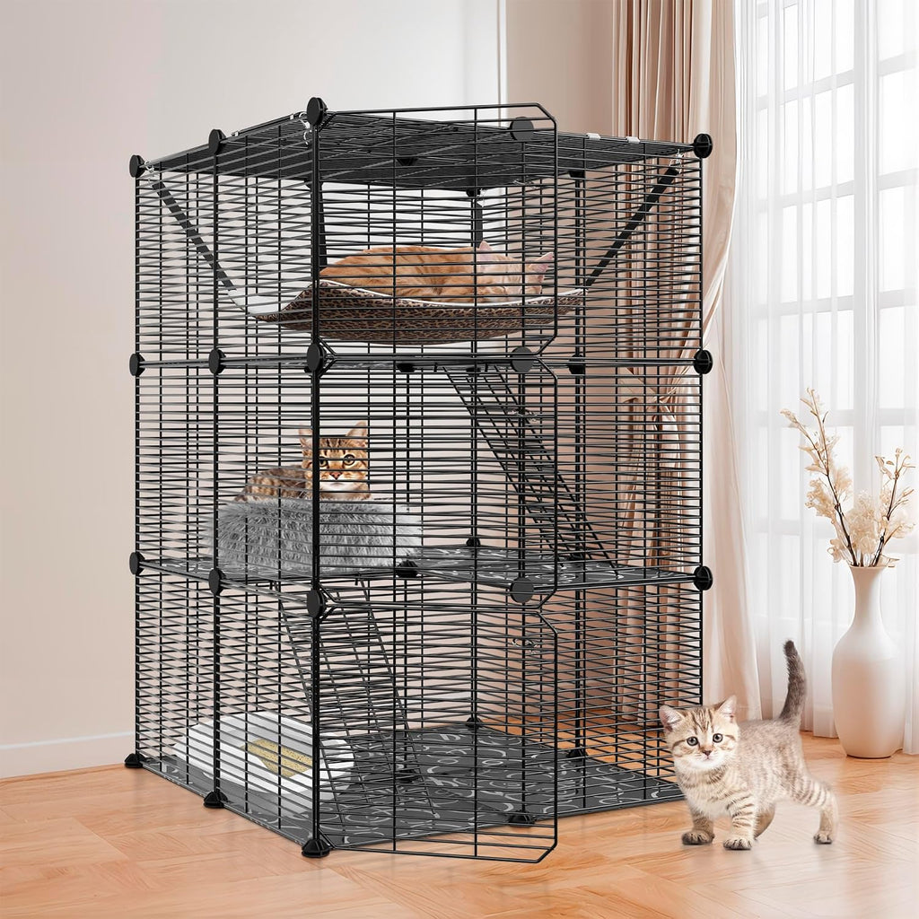 Cat Cage Indoor Cat Enclosures DIY Cat Playpen Detachable Metal Wire Kennels with Extra Large Hammock for 1-2 Cats