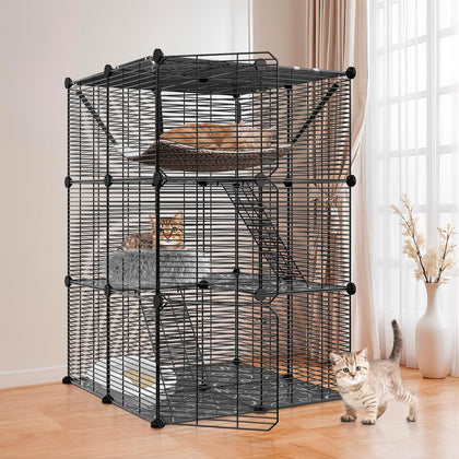 Cat Cage Indoor Cat Enclosures DIY Cat Playpen Detachable Metal Wire Kennels with Extra Large Hammock for 1-2 Cats