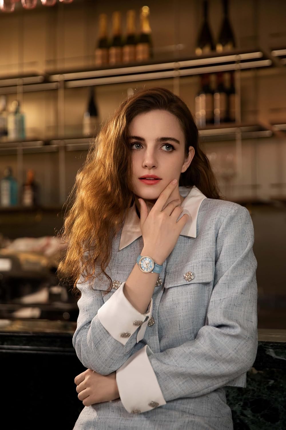 Dainty Watches for Women, Mother-of-Pearl Dial and Swiss Quartz Movement, Ladies Watch with Leather Strap