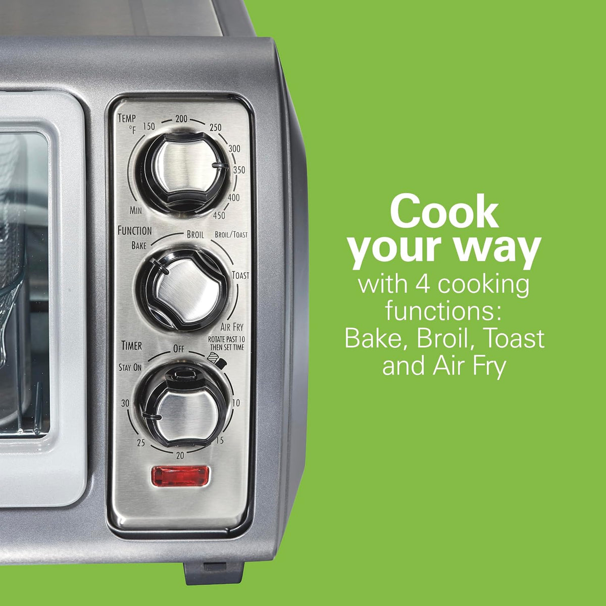 Easy Reach 6 Slice Countertop Air Fryer Toaster Oven Combo | Roll-Top Door For Easy Access | Bake, Broil & Toast