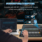 12 Channel Audio Interfacer Sound Board Mixer DJ Mixer 16-Bit DSP Effect USB Audio Mixer +48V Phantom Power Bluetooth