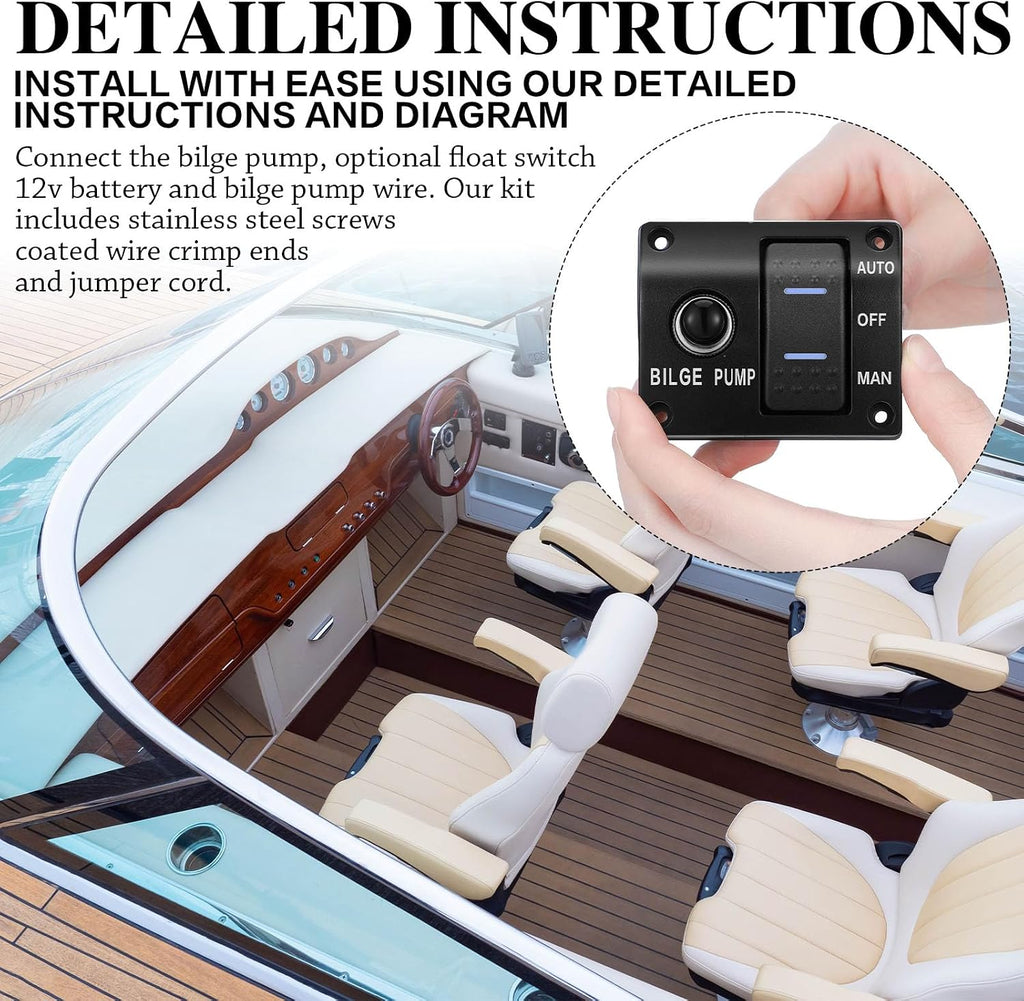 Boat Bilge Pump Automatic 12v 24v 3 Way Switch Panel, 1100gph, 15a