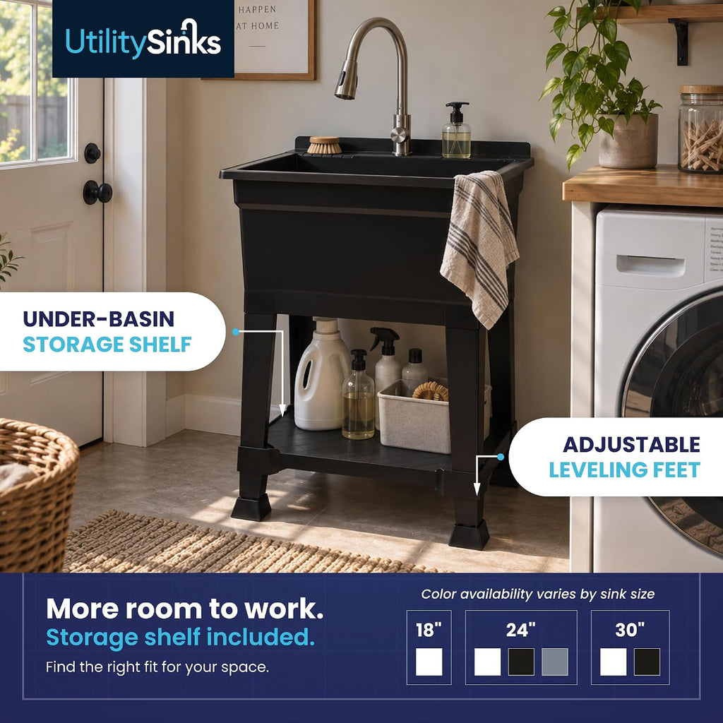 Utility Sink Black - Quick Connect Drain - 24 x 24 in
