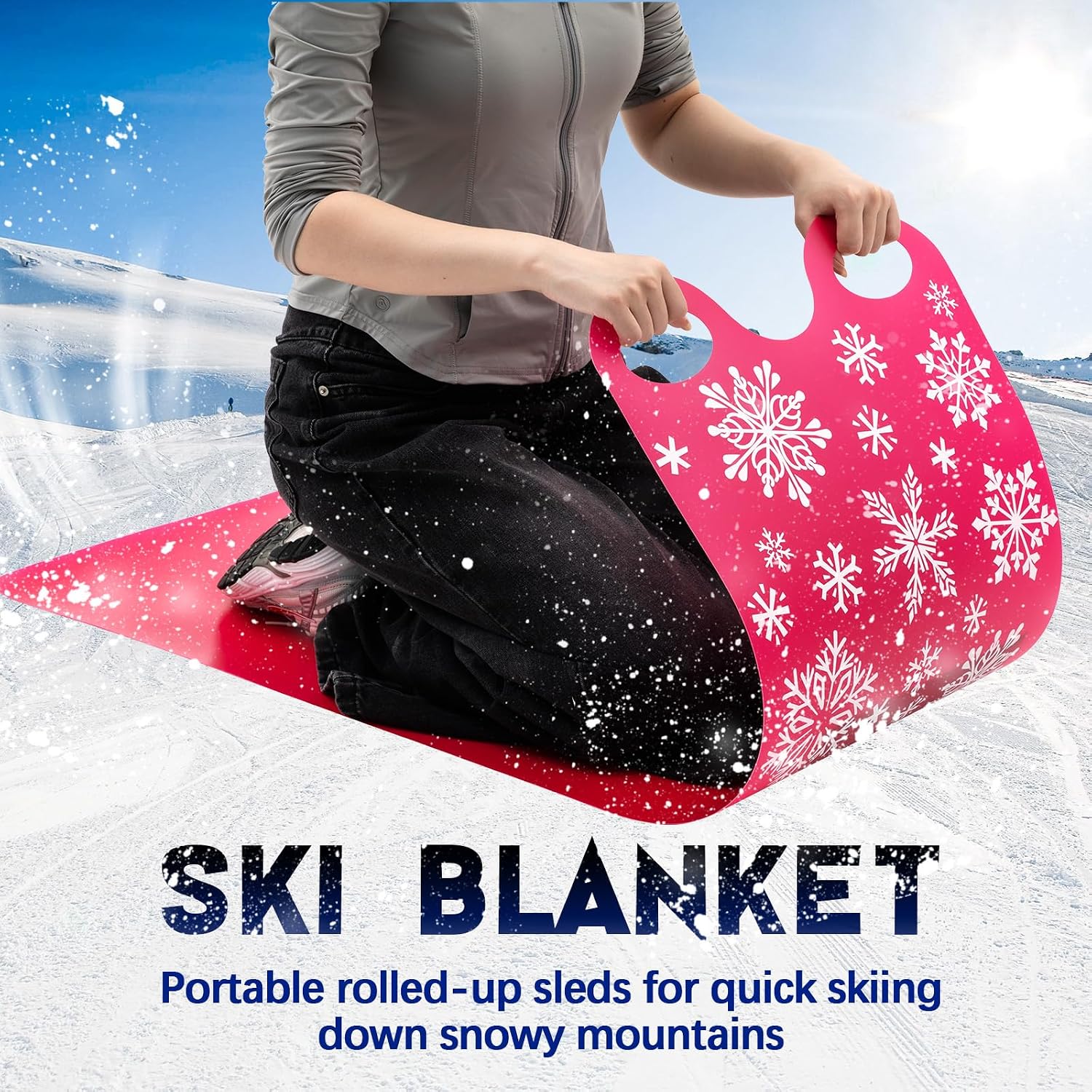 54" Large Snow Sled for Adults Flexible Flying Carpet Snowflake Slider Mat Sledding Equipment Snow Lightweight Roll