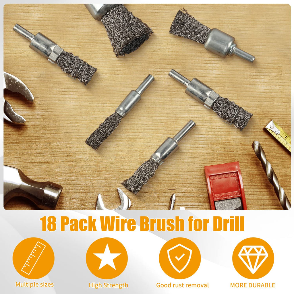 Mixiflor 30 Pack Wire End Brush Set, 6 Sizes 0.012" Crimped Carbon Steel Wire Wheel Drill with 1/4 Inch Hex Shank