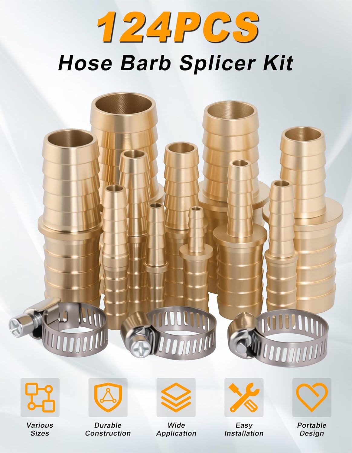 124PCS Brass Splicer Hose Barb Fittings Assortment