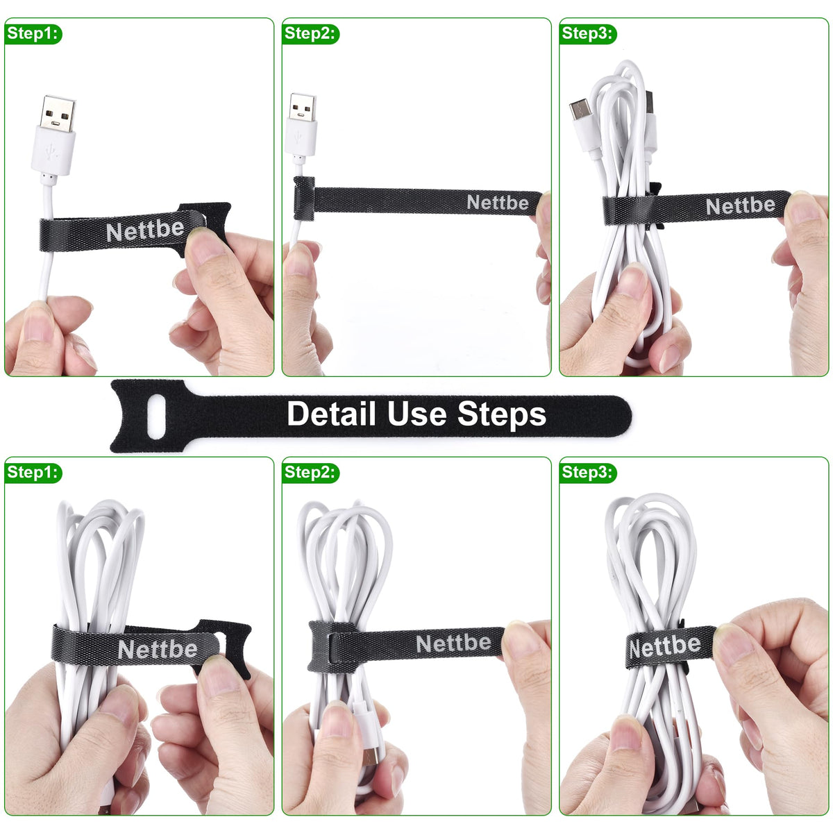 Nettbe 60 PCS 6 Inches Reusable Cable Ties, Adjustable Cord Straps Wire Organizer Cord Wrap and Hook Loop Cable Management