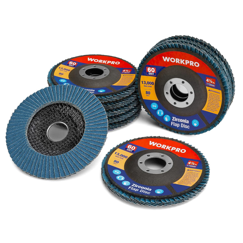 WORKPRO 10-Pack Zirconia Flap Discs, 4-1/2" x 7/8", T29, 60 Grit