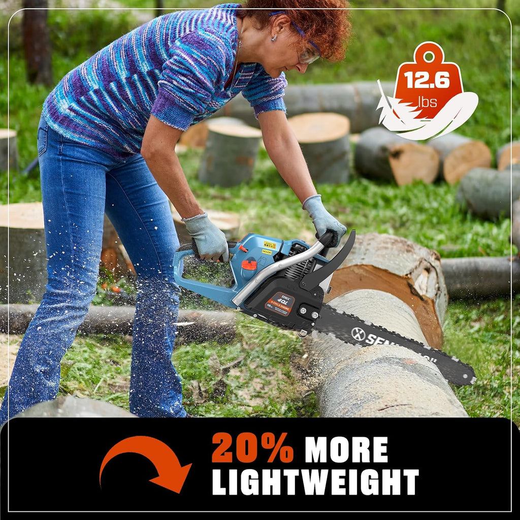 4-Cycle 18-Inch Gas Chainsaw | 49cc Cordless Chain Saw for Wood Cutting, Tree Trimming, Farm & Home Garden Use | No
