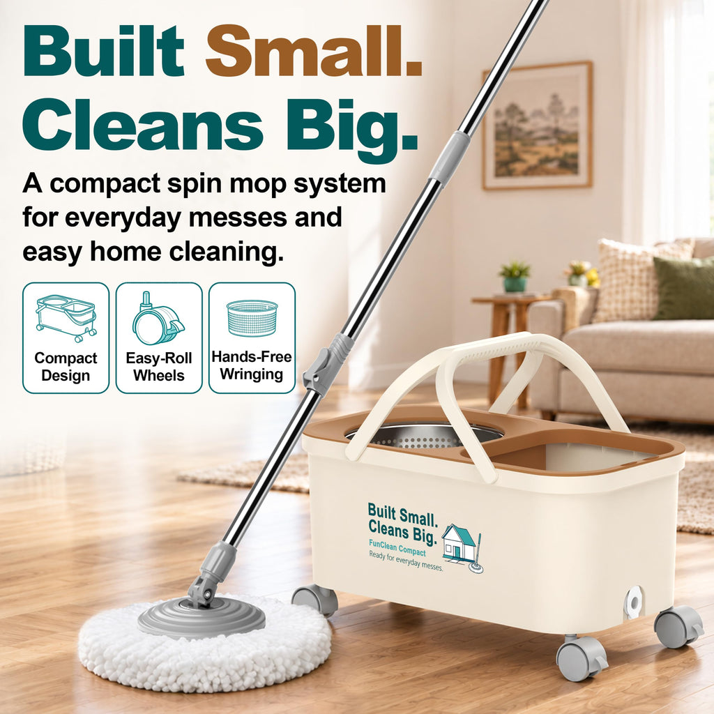 FunClean Compact Mop Bucket Set, 4 Swivel Wheels, 1.5 Gal Capacity, Green