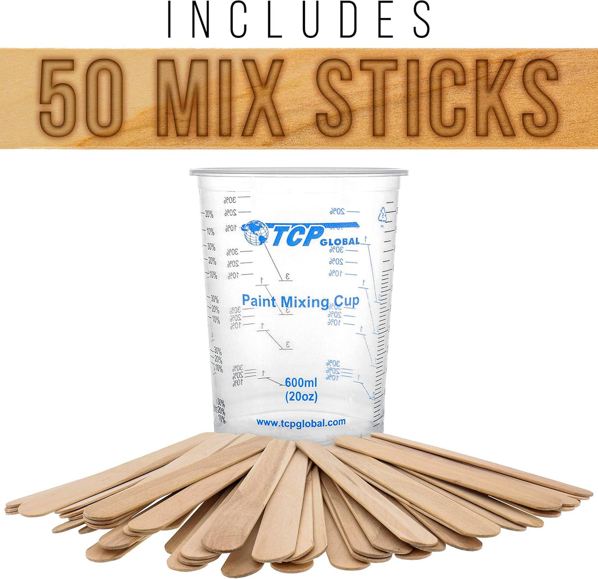 20 oz. (600ml) Graduated Plastic Mixing Cups - Box of 100