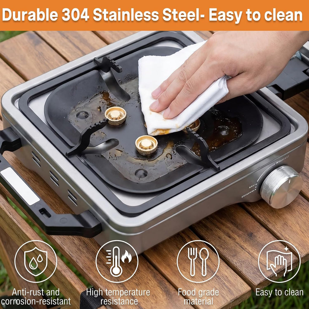 2-Burner Portable Propane Camping Stove,30000 BTU Foldable Gas Stove | Equipped with Windshield, Independently