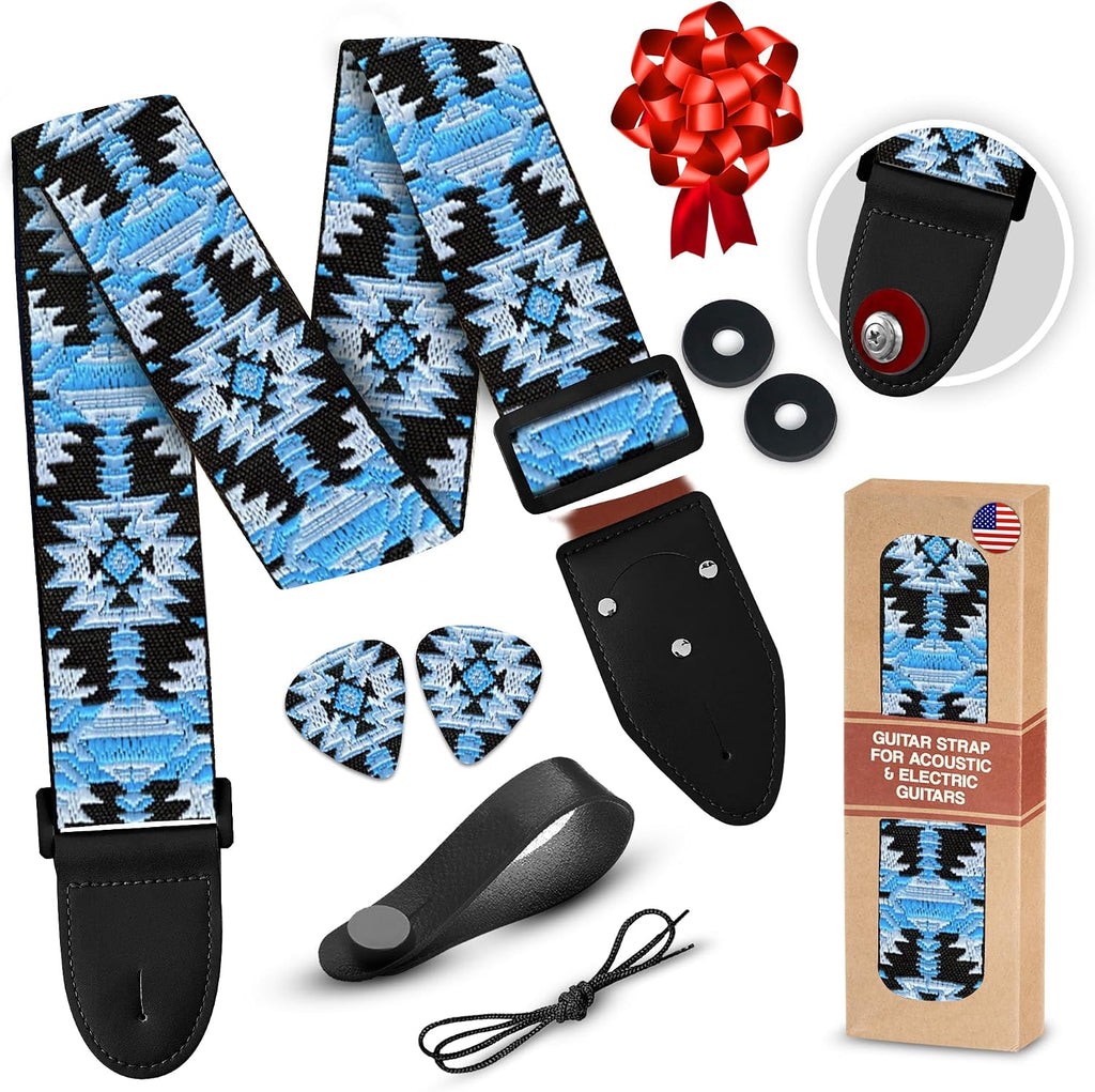 Guitar Strap For Acoustic, Electric and Bass Guitars, Adjustable Padded Leather Ends Guitar Straps For Men and Women