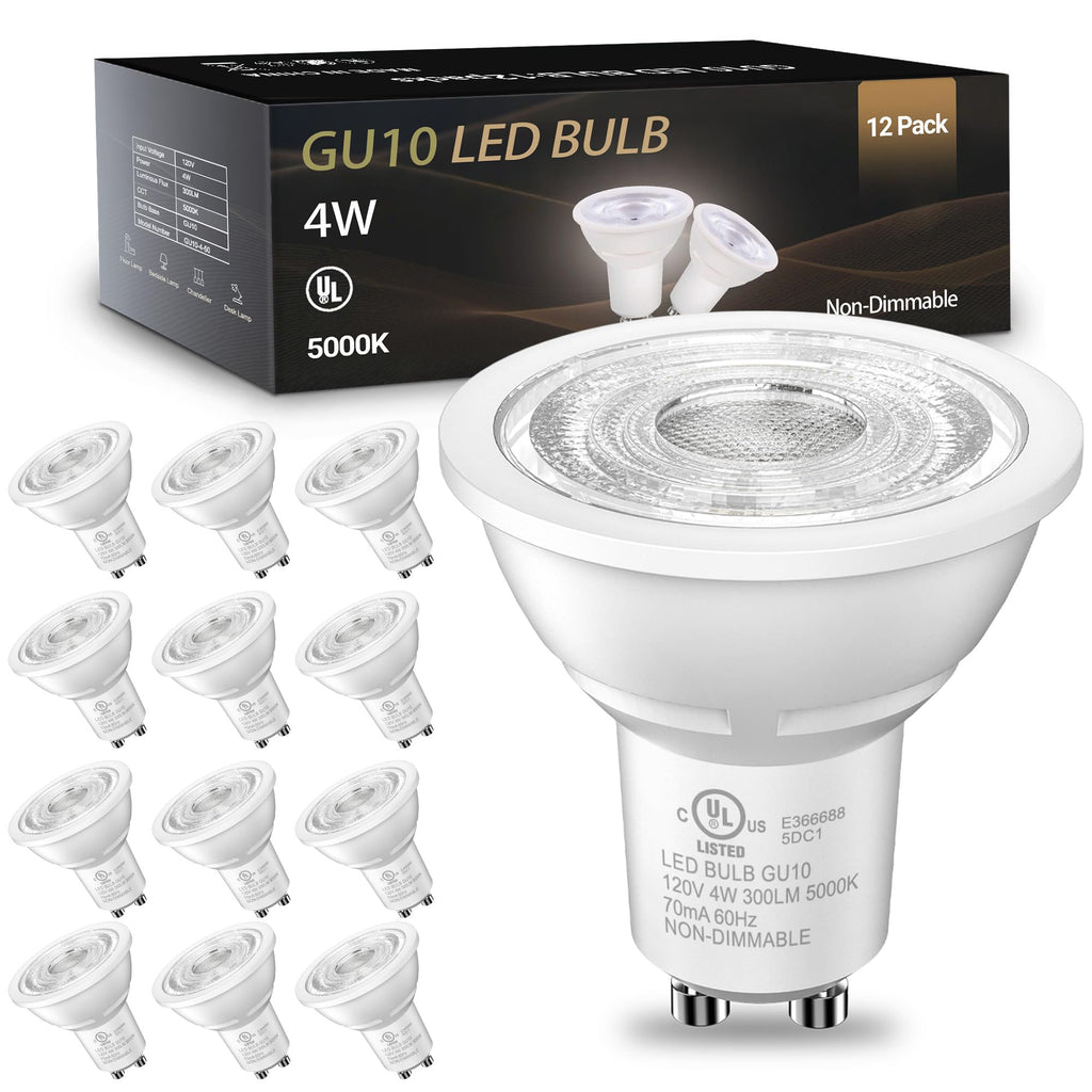 GU10 LED Bulbs, MR16 Track Light Bulbs, 4W 5000K Daylight, 12 Pack