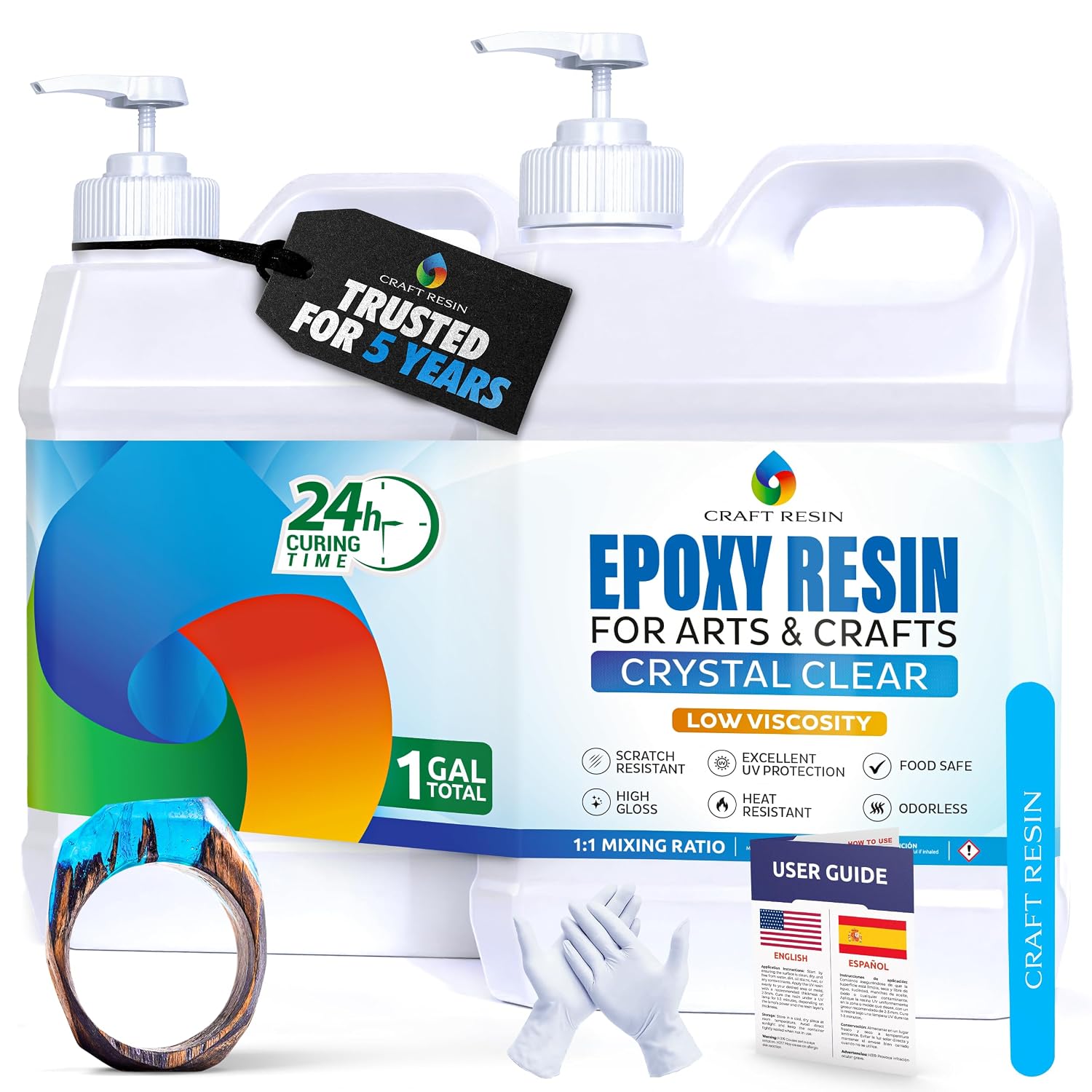 1 Gallon Crystal Clear Epoxy Resin Kit with Pumps - Food Safe & UV Resistant for DIY Art, Wood, Jewelry Making