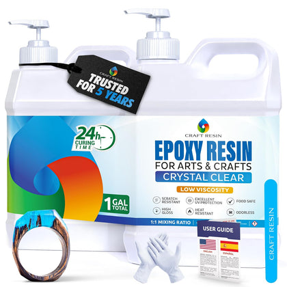 1 Gallon Crystal Clear Epoxy Resin Kit with Pumps - Food Safe & UV Resistant for DIY Art, Wood, Jewelry Making