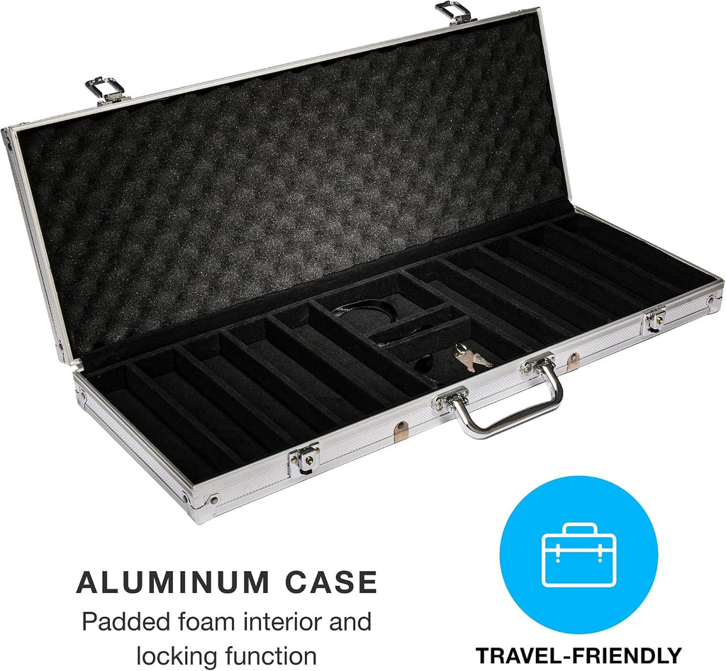 14 Gram 500 Count Poker Set - Ace Casino - 14G Clay Composite Chips with Aluminum Case, Playing Cards, Dealer Button