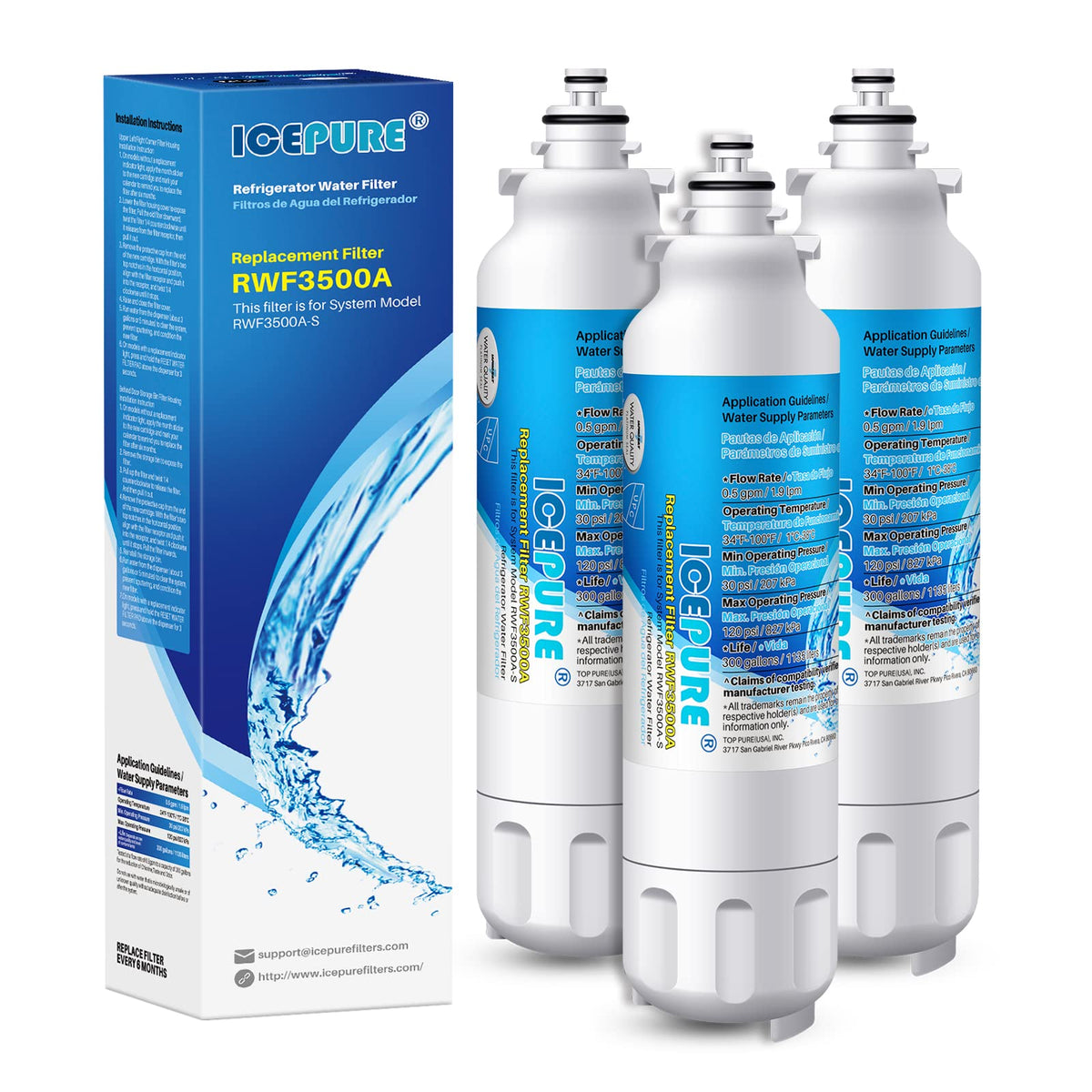 ADQ73613401 Water Filter, Replacement for LG LT800P, LT800PC,3PACK