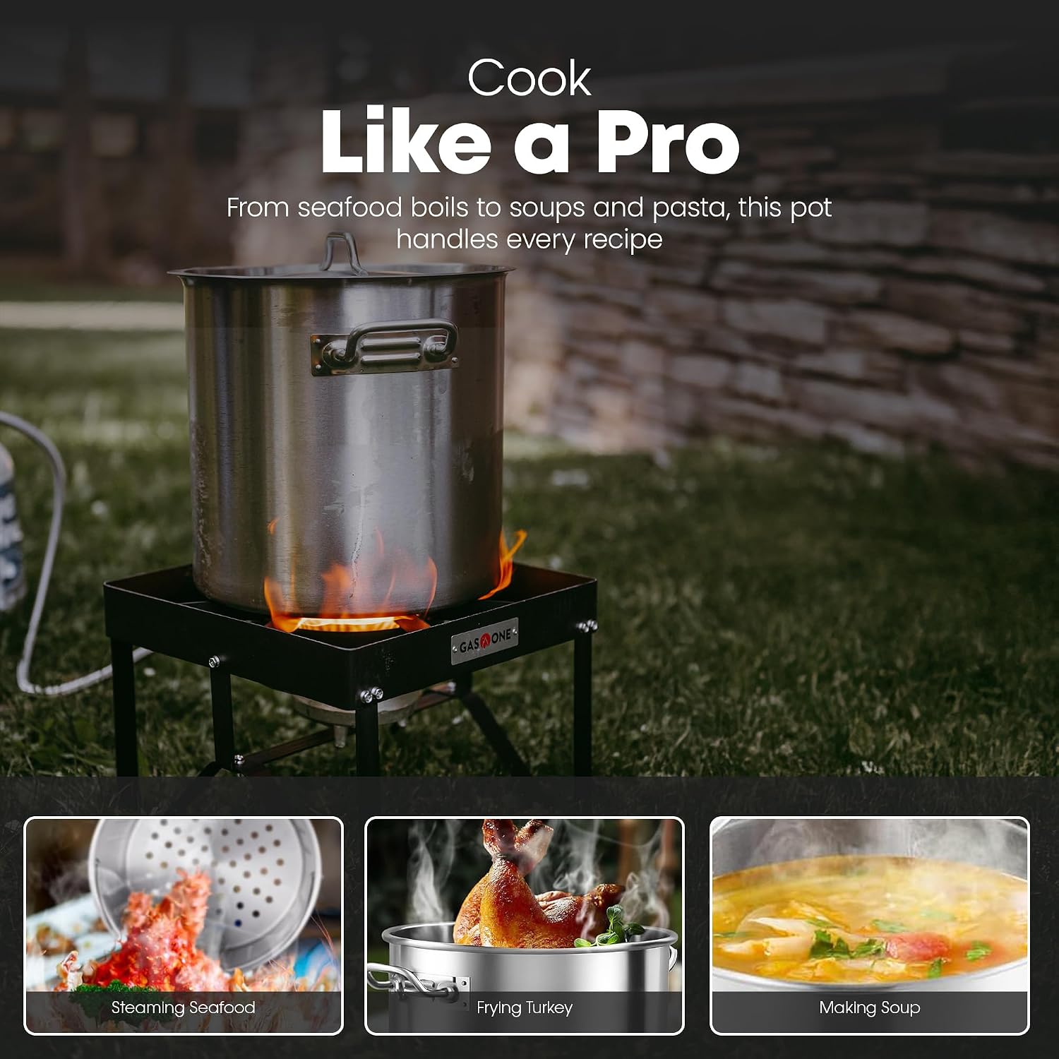 GasOne Stainless Steel Stockpot – 20qt Stock Pot with Lid and Capsule Tri-Ply Bottom – Heavy-Duty Cooking Pot for