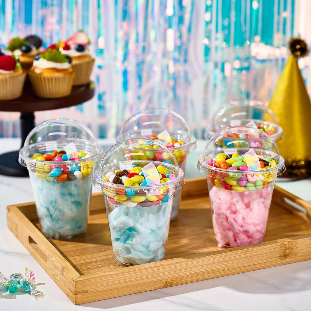 50 Sets 12 oz Disposable Plastic Parfait Cups with Insert & Dome lids