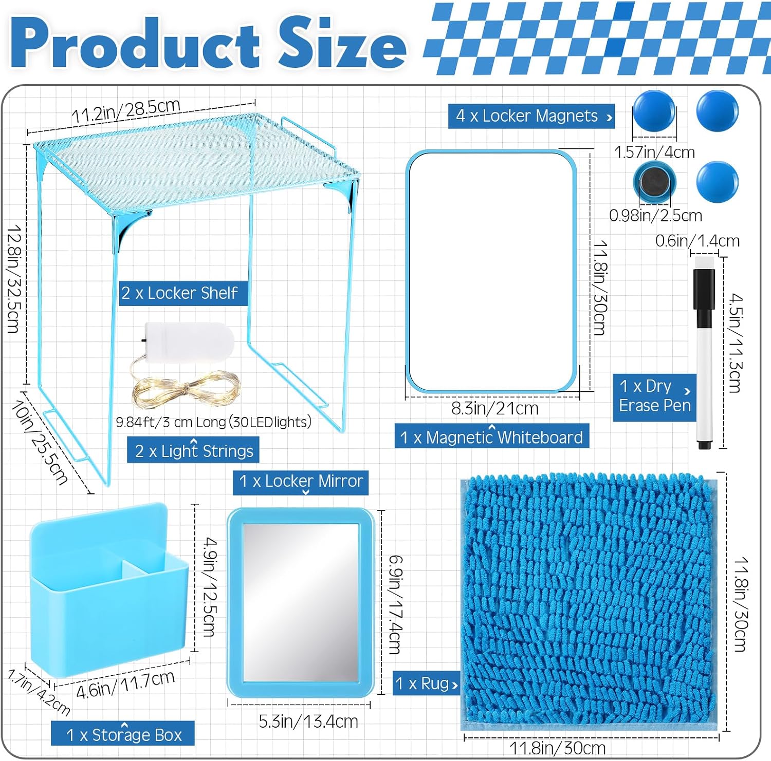 13 Pcs Locker Organizer and Accessories Includes Locker Shelf, Magnetic Pen Holder, Dry Erase Marker, Mirror