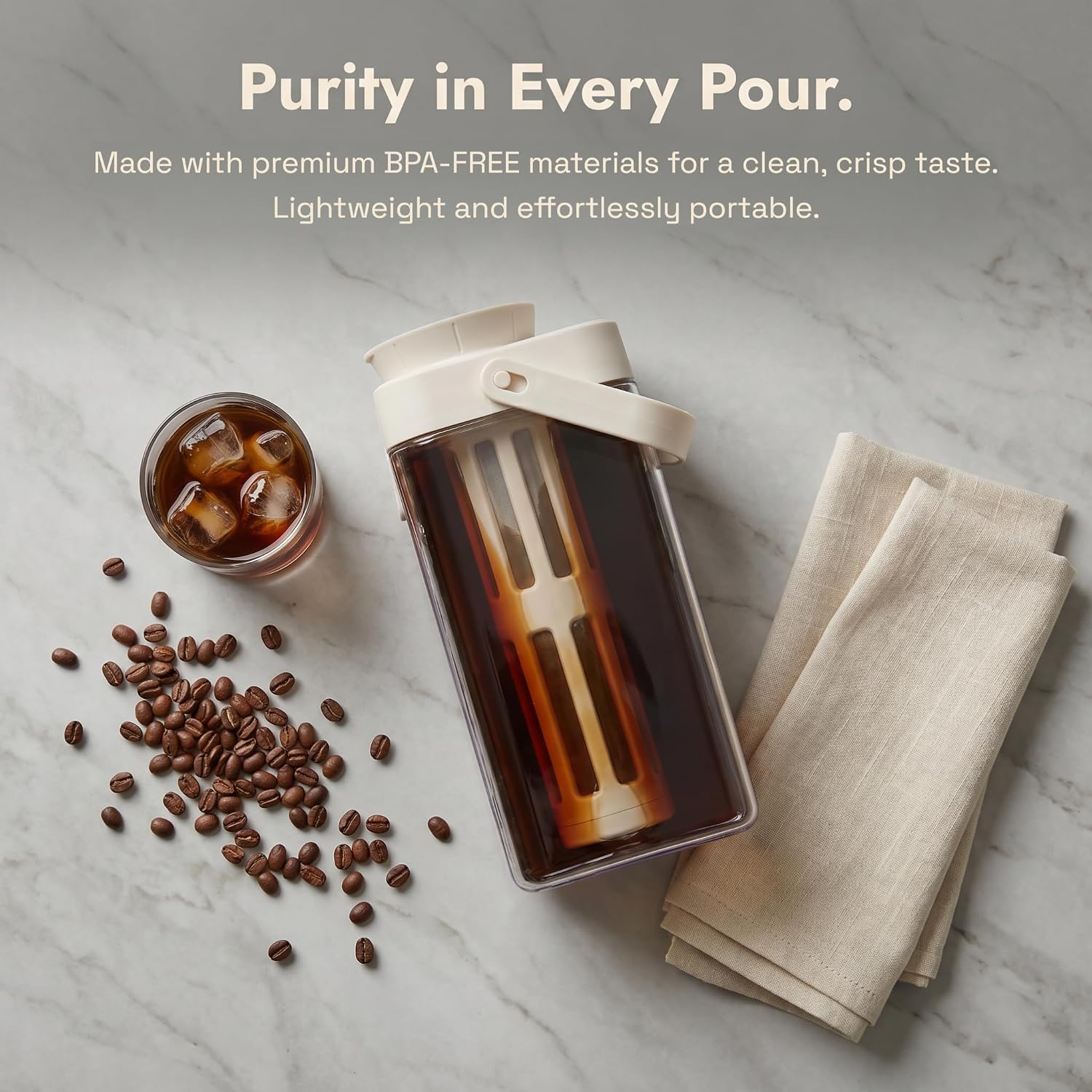 Cold Brew Coffee Maker, 40oz/1L Portable & Durable Iced Coffee and Tea Brewer, Leak-Proof & BPA-Free Kettle