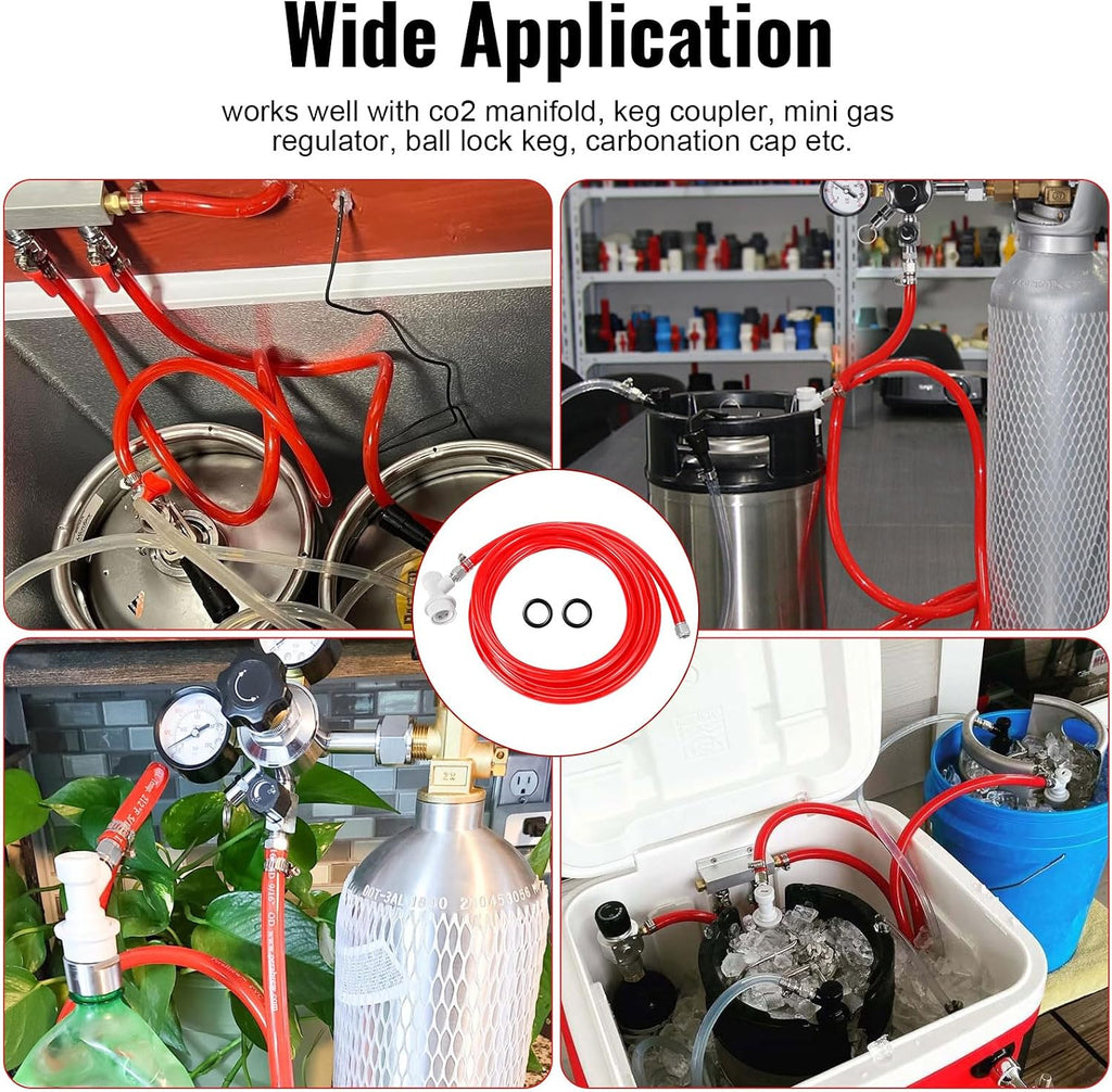 Homebrew Ball Lock Gas Line Assembly, 5 FT Co2 Gas Line Tubing for Kegerator with O.D 5/16”Ball Lock Gas Disconnect