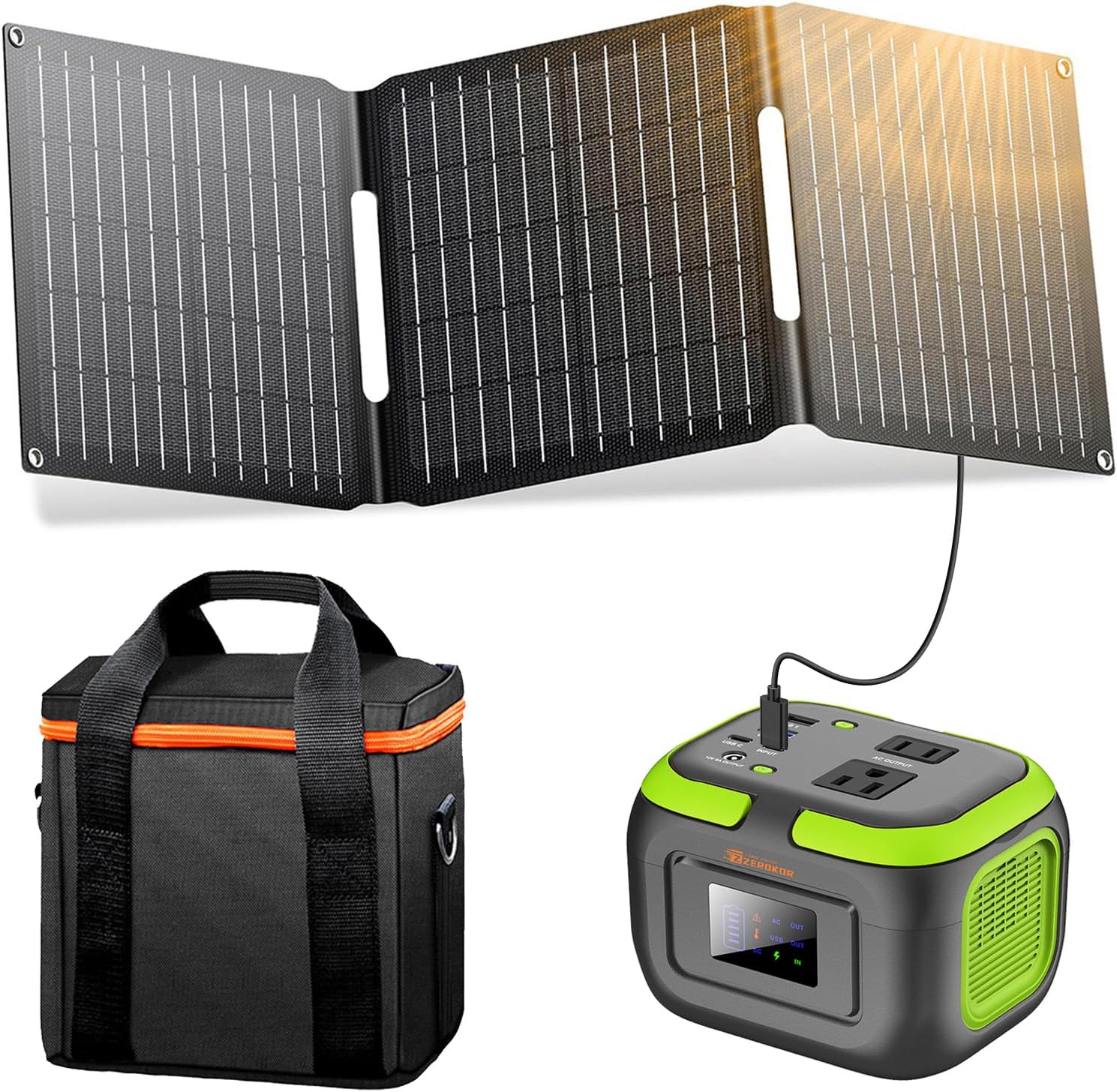 Solar Power Station with Panel, Portable Solar Power Bank with AC Outlet 120W Camping 110V Outlet Power Pack Fast