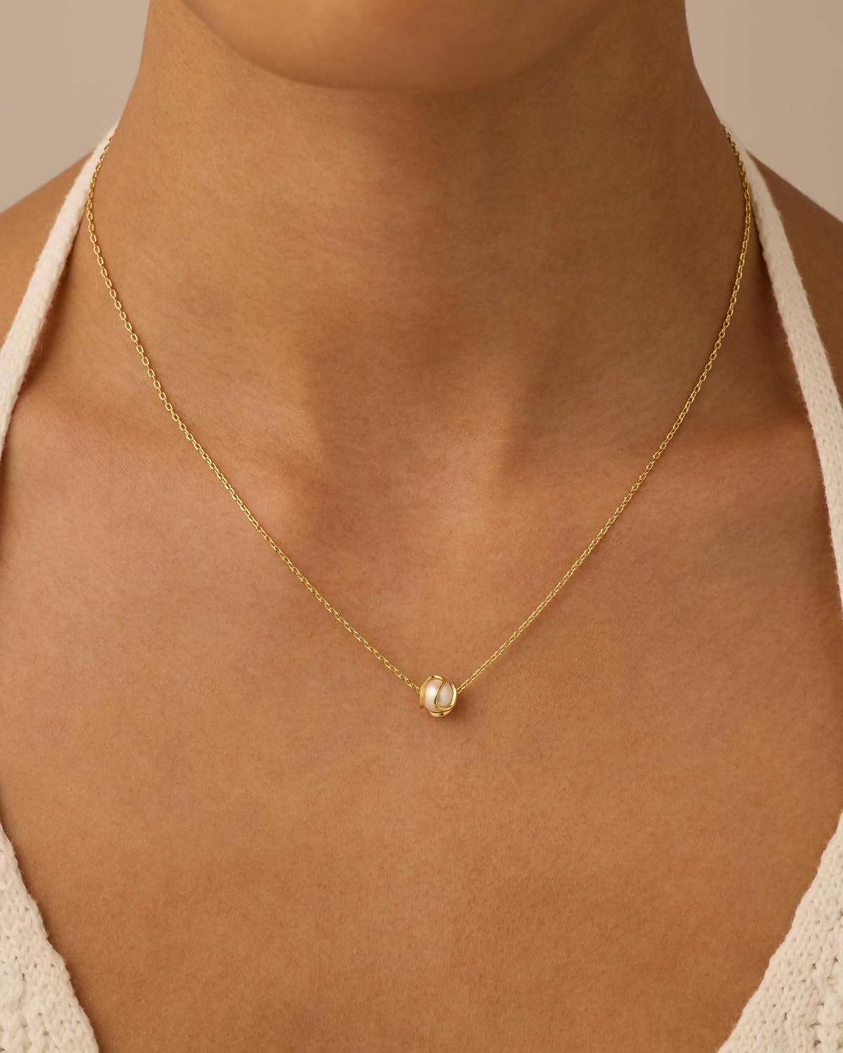 14K Gold Plated Round Shell Pearl Jewelry Set for Women - Gold Pearl Necklace and Earring Set with Pendant Necklace