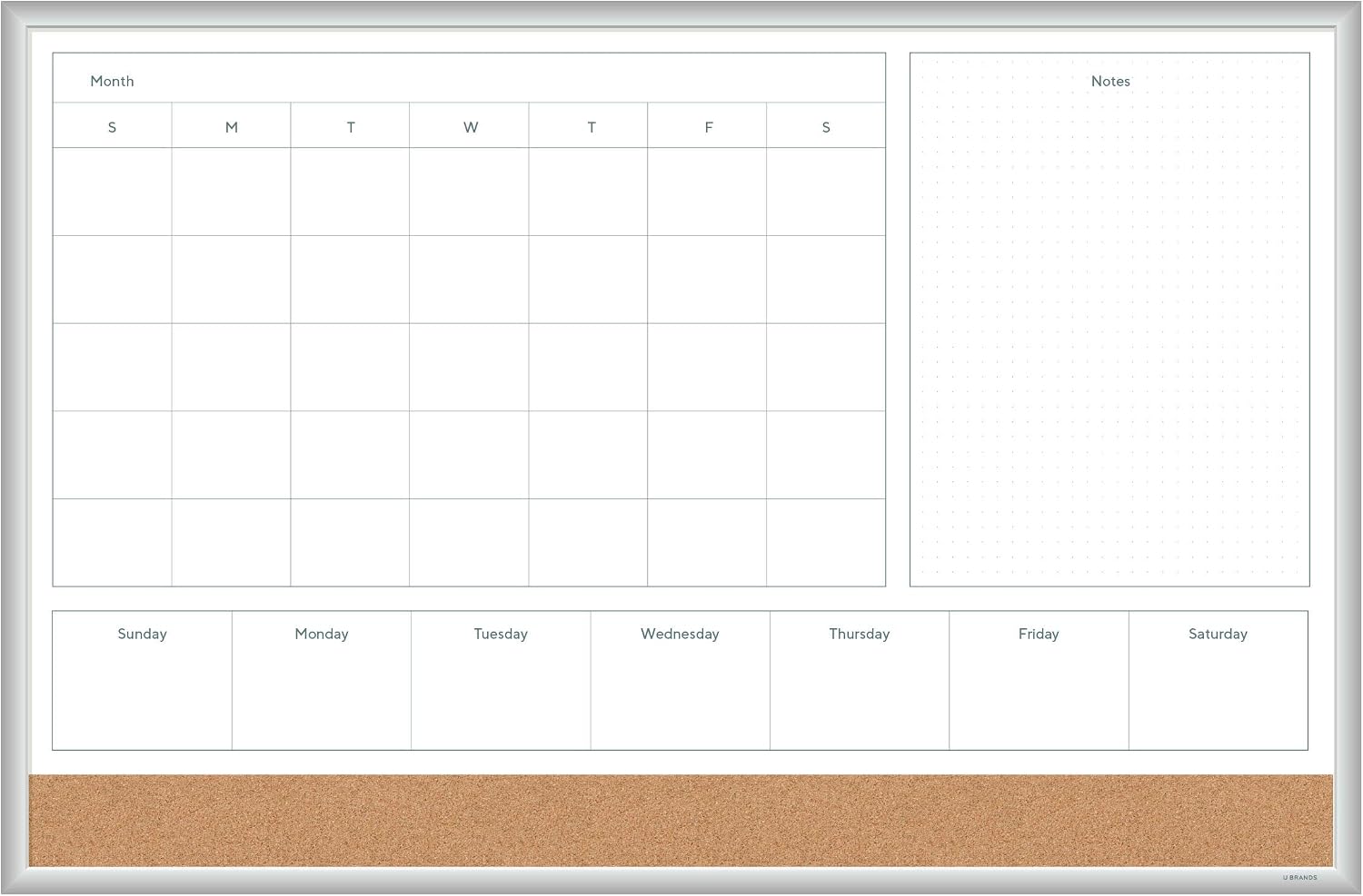 Magnetic Dry Erase 4-in-1 Calendar White Board, 36" x 48", Silver Aluminum Frame